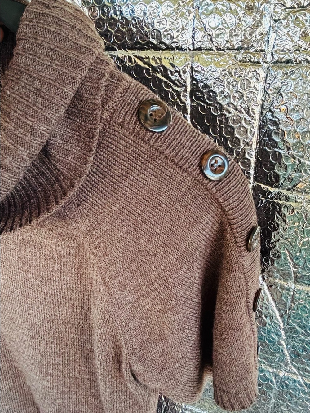 Worthington brown cowl neck short-sleeve sweater. - Picture 4 of 11
